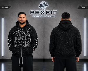 Rexfit Men's <b>Black</b> Zip-Up Hoodie Oversized Streetwear Graphic <b>Sweatshirt</b> With Letter Print Front Logo Autumn Wear - Product Image 6