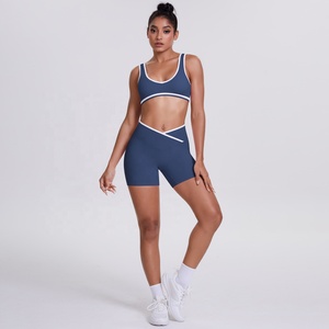 2026 custom Scoop Neck Racerback <b>Crop</b> <b>Top</b> High Waist Shorts 2 Piece Set Seamless Solid Color Yoga Wear Four-Way Stretch - Product Image 1