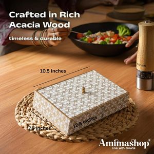 Boîte de rangement en bois avec couvercle à motif géométrique doré, design compartimenté pour organiser les cadeaux, décoration artisanale moderne - Product Image 2