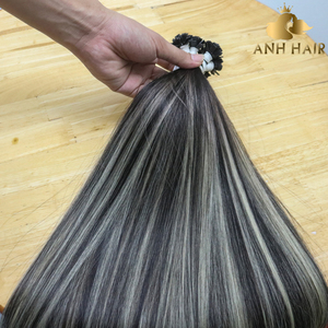 Extensiones de Cabello Liso con Punta Plana Gris, Trama Única, Cabello Humano Virgen Vietnamita Doble Trama Plateado y Negro, Adhesión de Queratina, Venta al por Mayor - Product Image 2