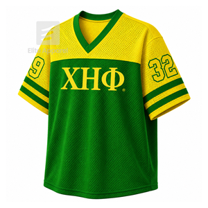 Camiseta personalizada Chi Eta Phi Sorority con cuello en V, bloques de color verde y amarillo, manga corta, estilo casual para mujer, de malla de poliéster. - Product Image 2