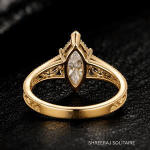 Bague de fiançailles en diamant de taille marquise cultivé en laboratoire certifié IGI, gravée à la main, motif floral vintage, solitaire en or, bijoux personnalisés - Product Image 2