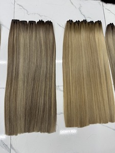 Cheveux humains naturels de haute qualité T0817, vierges vietnamiens, 24 pouces, lisses comme des baguettes, blonds méchés, noir naturel, double trame machine - Product Image 1
