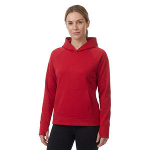 <b>Women's</b> <b>Red</b> Hooded <b>Sweatshirt</b> Long Sleeve Solid Color Pullover Cotton Knitted Breathable Windproof Autumn Wear Front Logo Pocket - Product Image 1