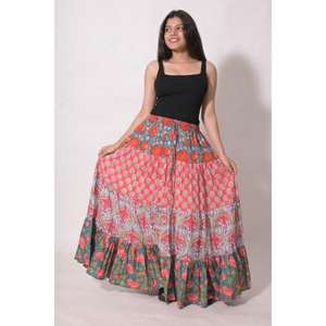 Falda Maxi Boho Floral con Estampado de Bloques de Algodón, Plisada, Hecha a Mano, Estilo Étnico Indio, para Verano - Product Image 5