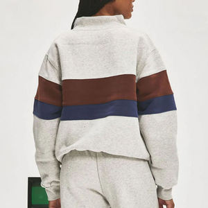 Factory Custom Logo Cotton Mock Neck Fleece <b>Jumper</b> Oversized Pullover Color Blocking <b>Vintage</b> Striped Mockneck Sweatshirt Women - Product Image 2