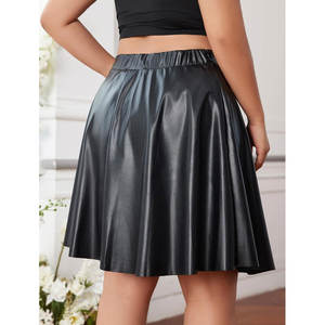 Minifalda de cuero plisada de talla grande para mujer 2026, cintura alta, línea A, estilo skater, de cuero PU - Product Image 2
