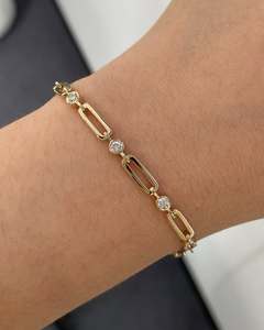 VVS Diam Unique S925 Sterling Silver Bezel Set Lab Grown Diamond Paperclip Link <b>Bracelet</b> Rhodium Plated Luxury Everyday Fine - Product Image 1