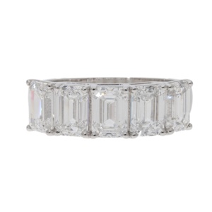 4ct 5 Stone Classic Emerald Cut Diamond Half Eternity Wedding Engagement <b>Ring</b> 14k Gold Rhodium Plated Anniversary Parties - Product Image 5