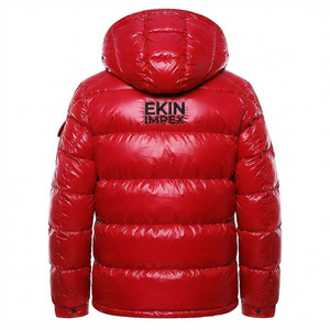 OEM Custom Logo Shiny Puffer <b>Jacket</b> Men <b>Red</b> Glossy Hooded Down Coat <b>Waterproof</b> Thick Quilted Winter <b>Jacket</b> for Men Women Unisex - Product Image 2