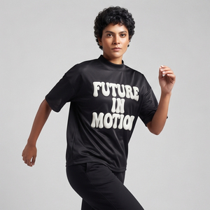 T-shirt à col montant et imprimé bouffant pour femme, épaules tombantes, léger, 100 % polyester, imprimé bouffant, pour l'été - Product Image 4