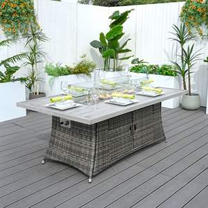 Ensemble de table rectangulaire en aluminium 6 places avec foyer et chaises en rotin, mobilier de patio - Product Image 4