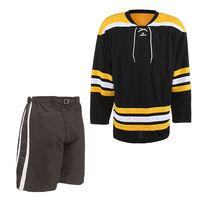 Ensemble de pantalon et maillot de hockey sur glace personnalisé sublimé pour homme, manches longues, col en V, rayé noir jaune blanc, polyester, tenue d'équipe adulte