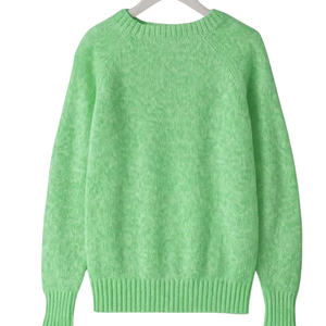 Suéter de punto de mohair verde claro para mujer, cuello redondo, manga larga, informal, suave, cálido, holgado, con puños y bajo acanalados, liso, para invierno - Product Image 2