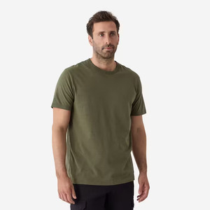 T-shirt basique uni à col rond et manches courtes pour homme, coupe classique, confortable, respirant, 100 % coton tricoté, logo frontal haute visibilité - Product Image 1
