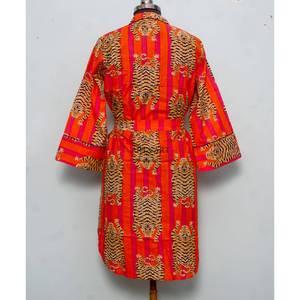 Vintage Sweet Floral Block Printed Cotton Midi Dress Eco-Friendly Tiger Printed Party Long Turn-<b>down</b> Collar Button Shirt - Product Image 6