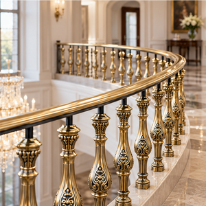 Rampe d'escalier en métal doré orné avec balustres sculptés décoratifs, balustrade de balcon de style européen classique pour l'élégance et le luxe - Product Image 4