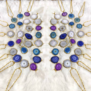 Vente chaude de haute qualité de qualité supérieure solaire Quartz cristal pendentif haut tendance bijoux de mode placage doré Agate naturelle - Product Image 6