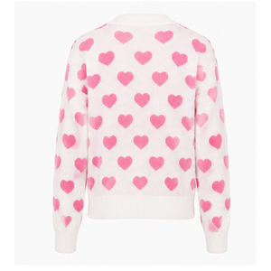 2026 Women's White Heart Print Knitted Cardigan V-Neck Full Sleeve <b>Sweet</b> Style All Seasons Wear Autumn Cardigans Sweaters - Product Image 5