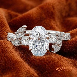925 Sterling Silver Oval Cut Moissanite Cluster Engagement <b>Ring</b> Luxury Bridal Jewelry Gift Women USA Trend - Product Image 2