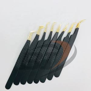 Pince à épiler professionnelle d'extension de cils en acier inoxydable à poignée diamantée finition or noir cils pointus - Product Image 6