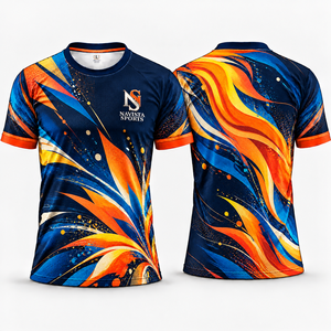 Camiseta Deportiva Navista para Hombre, de Secado Rápido, con Estampado de Hojas Tropicales por Sublimación, Cuello Redondo, Estilo Raglán - Product Image 3