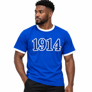 Phi Beta Sigma 1914 Ringer T <b>Shirt</b> Royal Blue <b>White</b> Trim <b>Short</b> <b>Sleeve</b> Crew Neck Graphic Tee Casual Collegiate Fraternity Apparel - Product Image 1