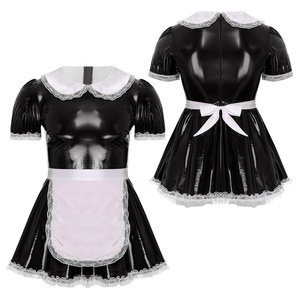 Vestido de sirvienta <span class=keywords><strong>Sissy</strong></span> para hombre con delantal de encaje de charol vestido acampanado Cosplay disfraces de travesti fiesta temática Cosplay - Product Image 2