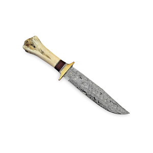 Cuchillo Bowie de Acero de Damasco Hecho a Mano con Hoja Forjada a Mano y Mango de Hueso, Cuchillo de Caza de Hoja Fija - Product Image 4