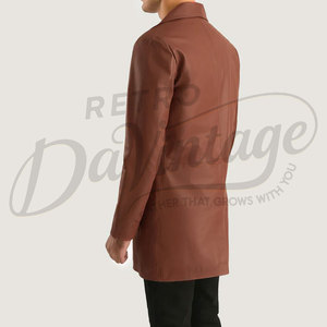 Abrigo de Cuero Marrón Premium para Hombre, Corte Entallado, Estilo Gabardina, Piel de Oveja Genuina, Chaqueta Casual de Negocios, Prenda Exterior Clásica - Product Image 2