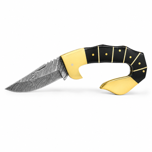 Cuchillo de Bolsillo Jexmoo OEM de Acero de Damasco Hecho a Mano de Grado Industrial con Hermosa Empuñadura y Funda de Cuero para Regalos y Uso en Exteriores - Product Image 1
