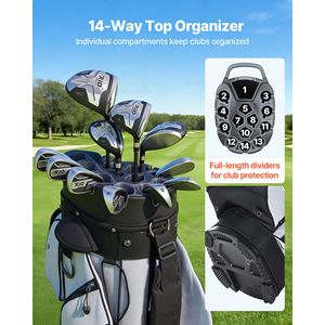 Bolsa de Golf con 14 Divisores Superiores, Correa para Hombro, Asas de División de Longitud Completa y Bolsillos de Almacenamiento para Palos de Golf - Product Image 2