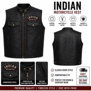 Chaleco de cuero indio profesional para hombre, chaleco de motociclista de primera calidad, perforado, de piel de vaca negra, informal, transpirable. - Product Image 2