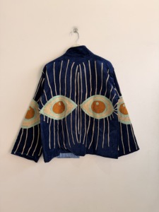 Embroidered High-Collar Cotton-Filled <b>Women's</b> Jacket Suzani Velvet <b>Coat</b> - Product Image 3