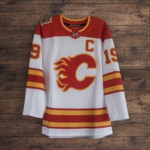 Camiseta de hockey sobre hielo blanca de los Calgary Flames para hombre, unisex, para aficionados, con cuello en V y manga larga - Product Image 1