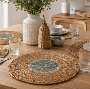 Set of 4 Round Woven Seagrass Eco-Friendly Braided Placemats for Dining <b>Table</b> Boho Farmhouse Kitchen Decor - Product Image 2