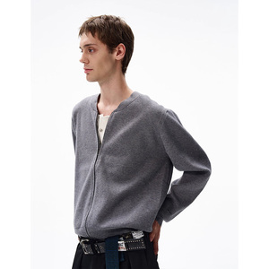 Wholesale Autumn Stand Collar Loose Blank <b>Cardigan</b> Solid Color Acrylic Knitted Full Zip up Sweater - Product Image 6
