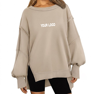 Vêtements décontractés d'hiver pour femmes, très demandés, en molleton 100% coton, coupe oversize, style streetwear, respirant, asymétrique, effet délavé à l'acide - Product Image 4