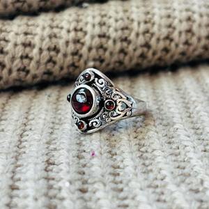 Latest <b>Statement</b> Design <b>Ring</b> Boho Multi Garnet Brass <b>Ring</b> Oxidized Silver Plated Filigree Texture Wholesale <b>Ring</b> For Women - Product Image 6
