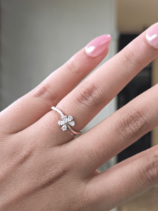 Pear Cut Lab Grown Diamond IGI Certified Floral <b>Cluster</b> Ring 0.35 Ct 14K Gold Twisted Split Shank Promise Anniversary Jewelry - Product Image 1