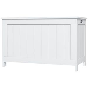 White 29.9\" Wooden <b>Storage</b> Trunk with Safety Hinges Bench Side Handles Playroom <b>Chest</b> for Living Room Cabinets - Product Image 1