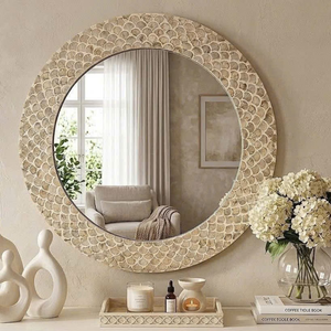 Espejo de Pared Artesanal de Madera con Incrustaciones de Madreperla, Elegante Diseño de Mosaico de Conchas, Espejo de Vanidad con Marco Tradicional para Cumpleaños - Product Image 5