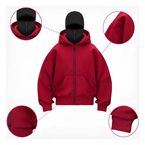 Factory Wholesale Autumn Winter Customizable Logo Camisola <b>Pullover</b> Hoodies Double Hood Zipper Drop Shoulder <b>Men's</b> Hoodies - Product Image 4