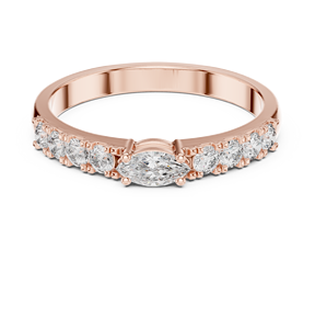 Anillo de Boda de Media Eternidad con Diamante Moissanita Corte Marquesa en Oro Rosa para Mujer, Apilable, para Aniversario, Promesa o Novia - Product Image 3