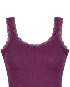 Camisola de Algodón con Encaje Color Ciruela para Mujer, Diseño Personalizado, Corte Ajustado, Sin Mangas, Estilo Casual de Verano, Suave y Transpirable - Product Image 4