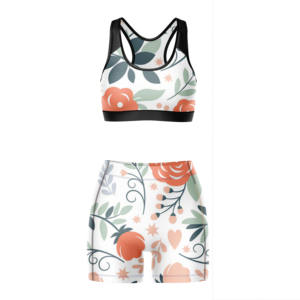 Conjunto de 2 piezas de sujetador deportivo de espalda cruzada y shorts de ciclista para mujer, de alta calidad, transpirable, con cintura elástica frontal, venta al por mayor personalizada - Product Image 3