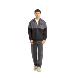 Sweat à capuche unisexe noir et gris, coupe ample, en mélange de coton et polaire, manches longues, décontracté, hiver, coupe classique, poches avant, séchage rapide - Product Image 1
