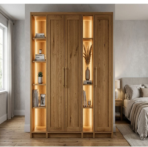 Contemporary dark and light dual-tone fitted <b>wardrobe</b> with vertical gold metal strip accents available at wholesale prices.. - Product Image 4