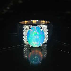 แหวนโอปอลสีน้ำเงิน เงินแท้ 925 แหวนโอปอลธรรมชาติ แหวนหมั้นโอปอลไฟ แหวนของพ่อ เครื่องประดับประจำเดือนตุลาคม - Product Image 4