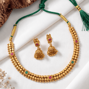Traditional Antique Gold Plated Rope Chain Ruby <b>Choker</b> Necklace Set Jhumka Earrings <b>Women</b> Ethnic Indian Wedding Fashion Jewelry - Product Image 1